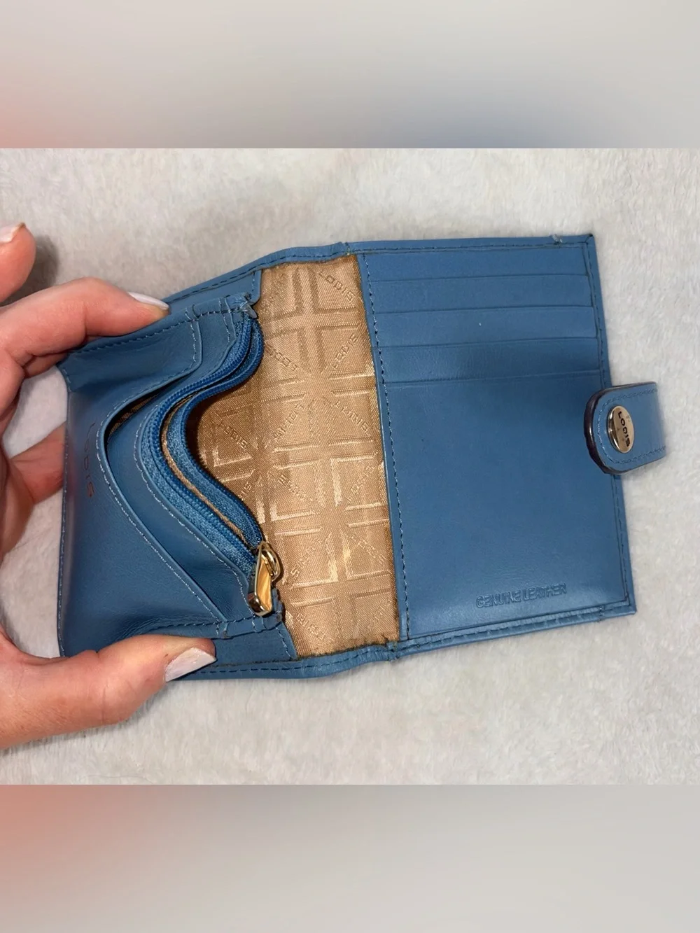 LODIS Blue Genuine Leather Wallet Slim Bifold